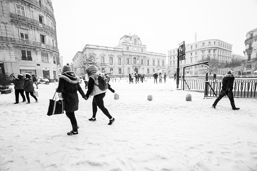 Montpellier sous la neige, Place des Martyrs de la Résistance - 28 février 2018