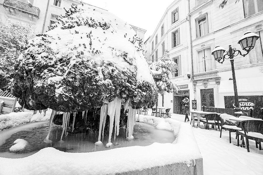 Montpellier sous la neige, Place Sainte Anne - 28 février 2018