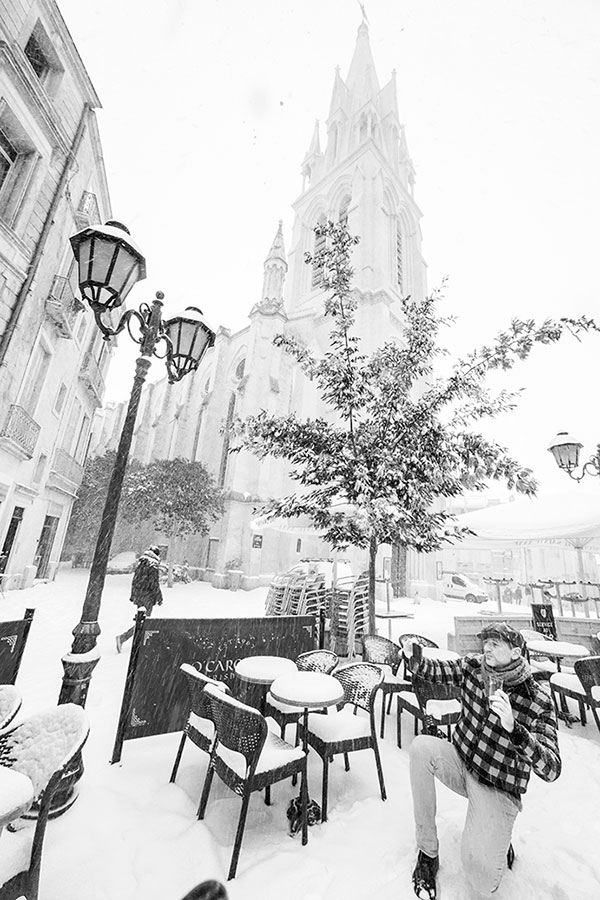 Montpellier sous la neige, Place Sainte Anne - 28 février 2018