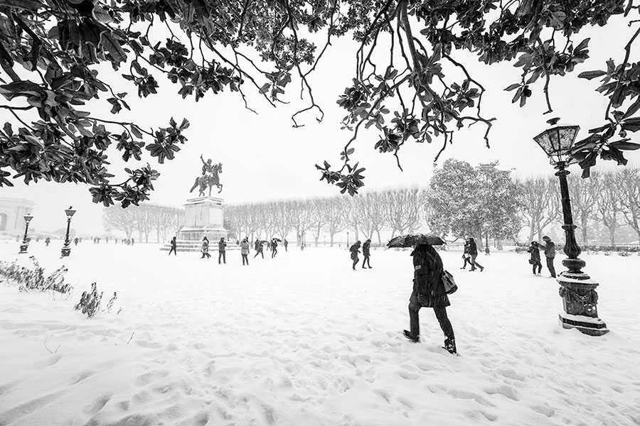 Montpellier sous la neige, Jardins du Peyrou - 28 février 2018