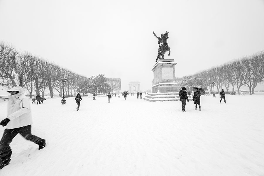 Montpellier sous la neige, Jardins du Peyrou - 28 février 2018