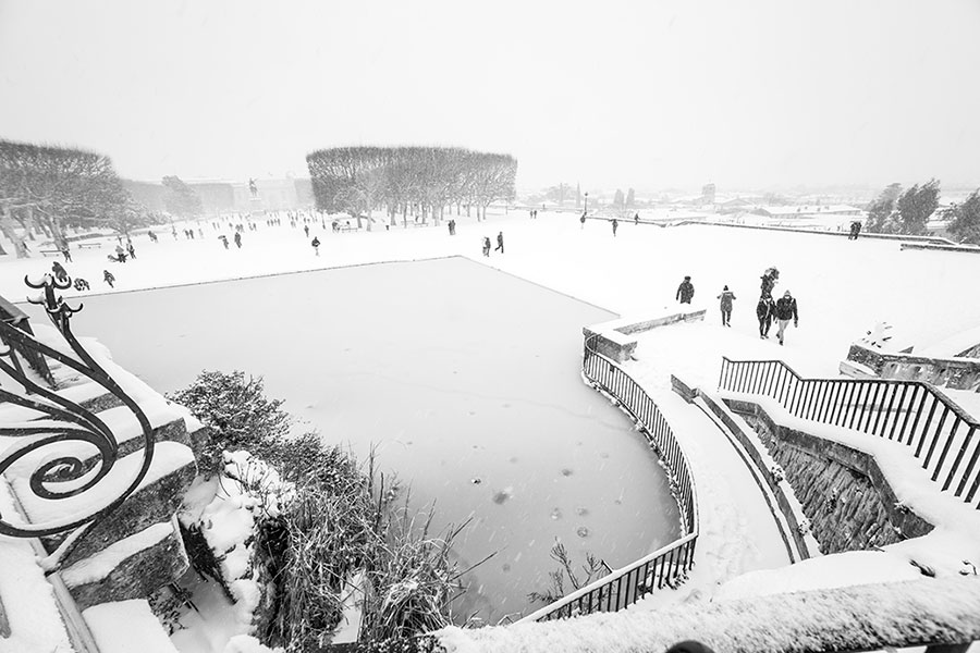 Montpellier sous la neige, Jardins du Peyrou - 28 février 2018