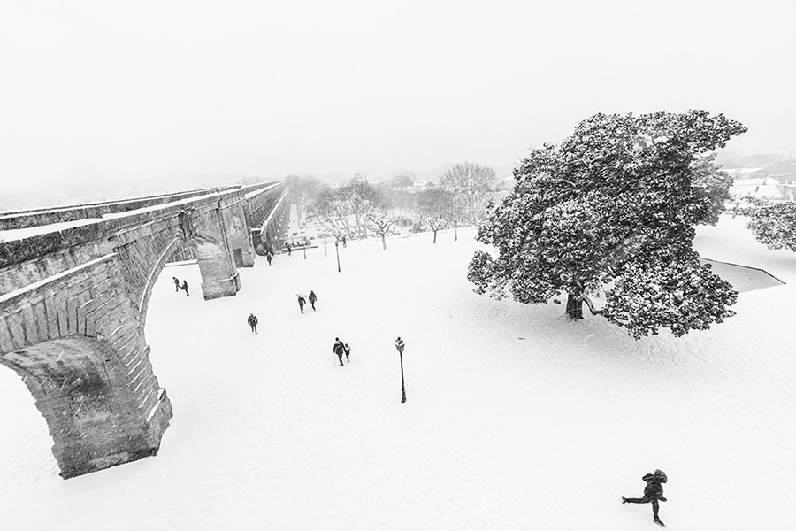 Montpellier sous la neige, Jardins du Peyrou - 28 février 2018