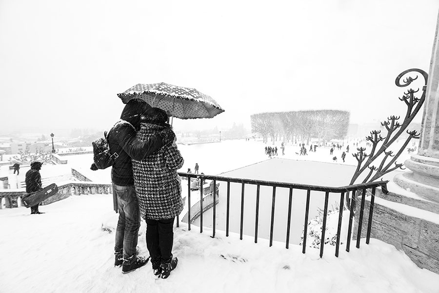 Montpellier sous la neige, Jardins du Peyrou - 28 février 2018