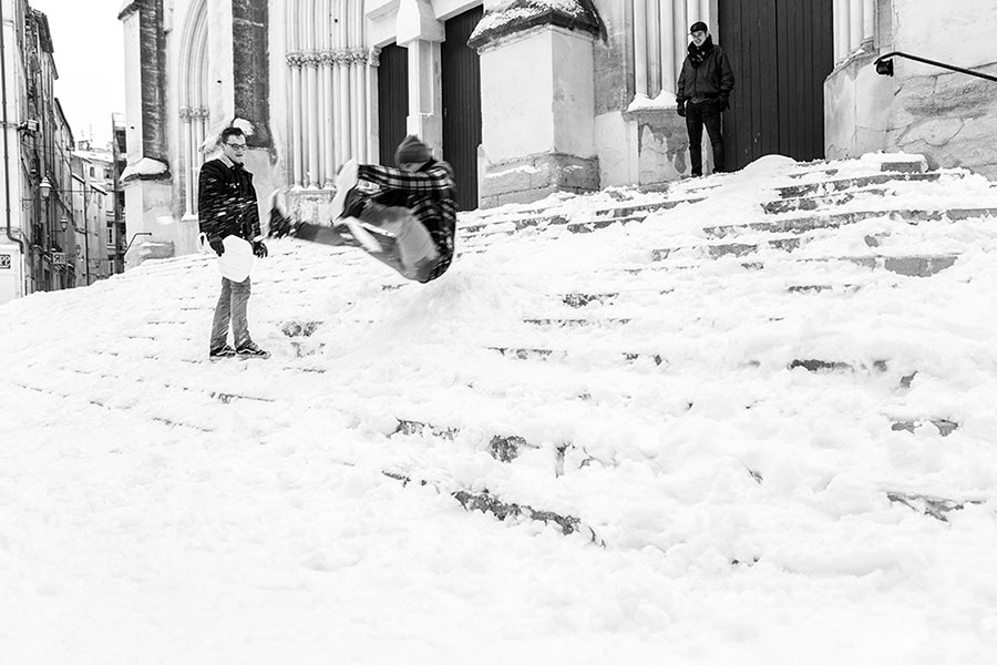 Montpellier sous la neige, Place Saint Roch - 28 février 2018