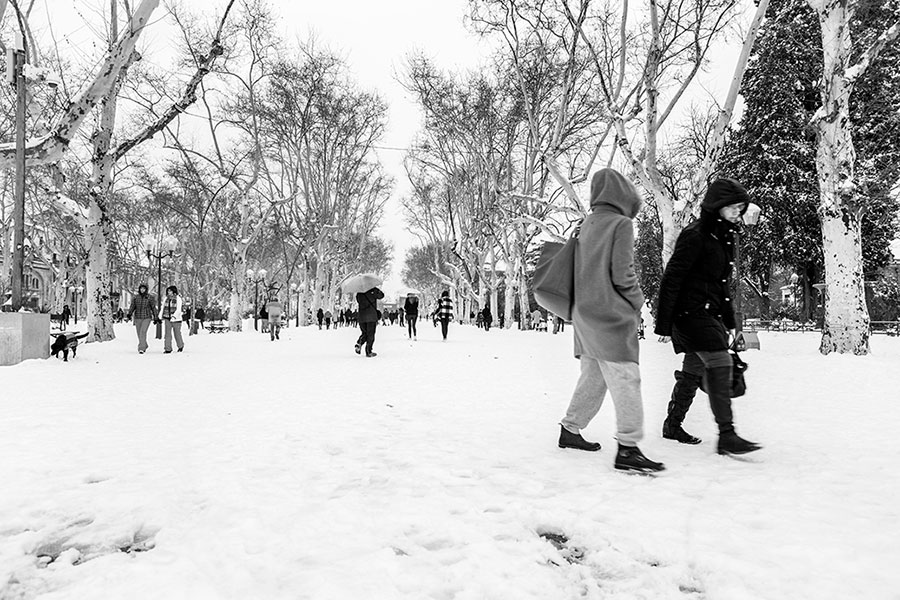 Montpellier sous la neige, Esplanade - 28 février 2018