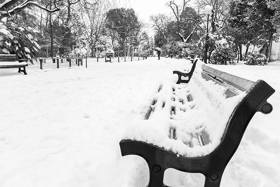 Montpellier sous la neige, Esplanade - 28 février 2018