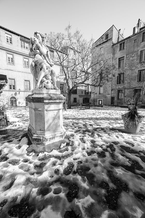 Montpellier sous la neige, Place Candole - 02 mars 2018