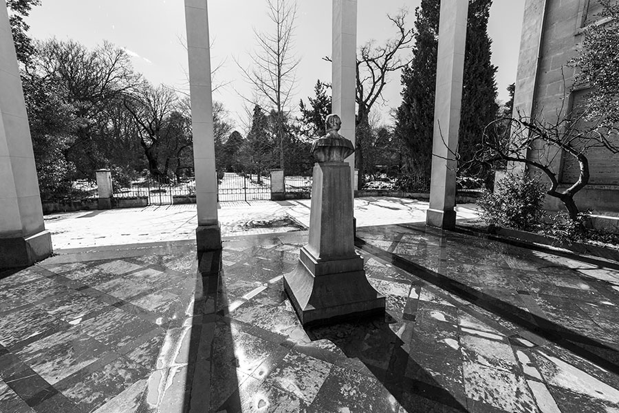 Montpellier sous la neige, Le Jardin des Plantes vu de l'Institut de Botanique - 02 mars 2018