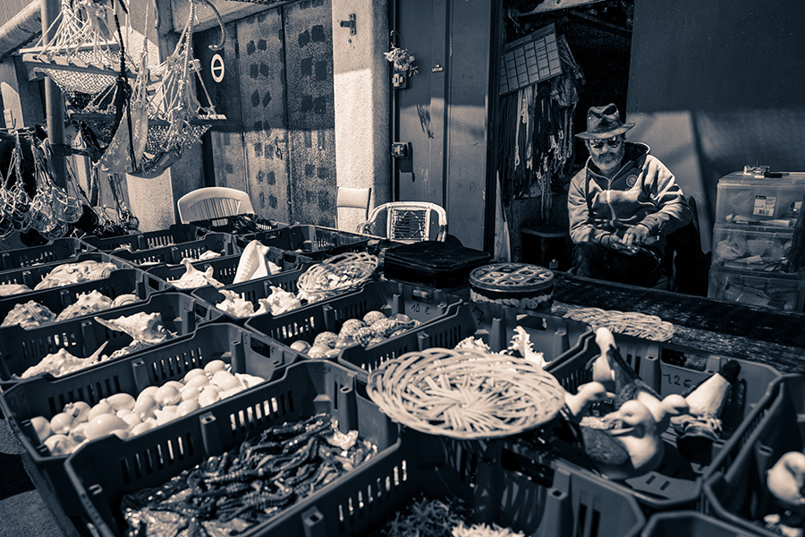 Vendeur de coquillages souvenir, Sète