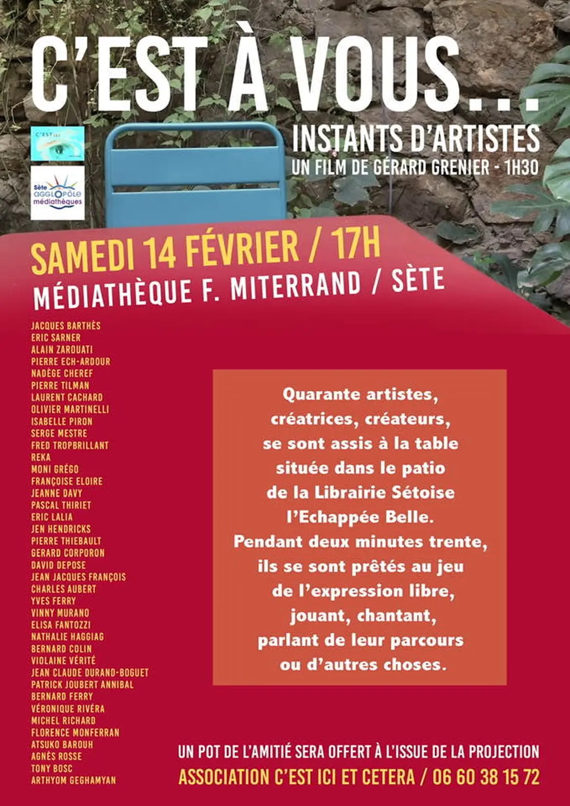 affiche de la projection du film C'est à vous, Instants d'artistes
